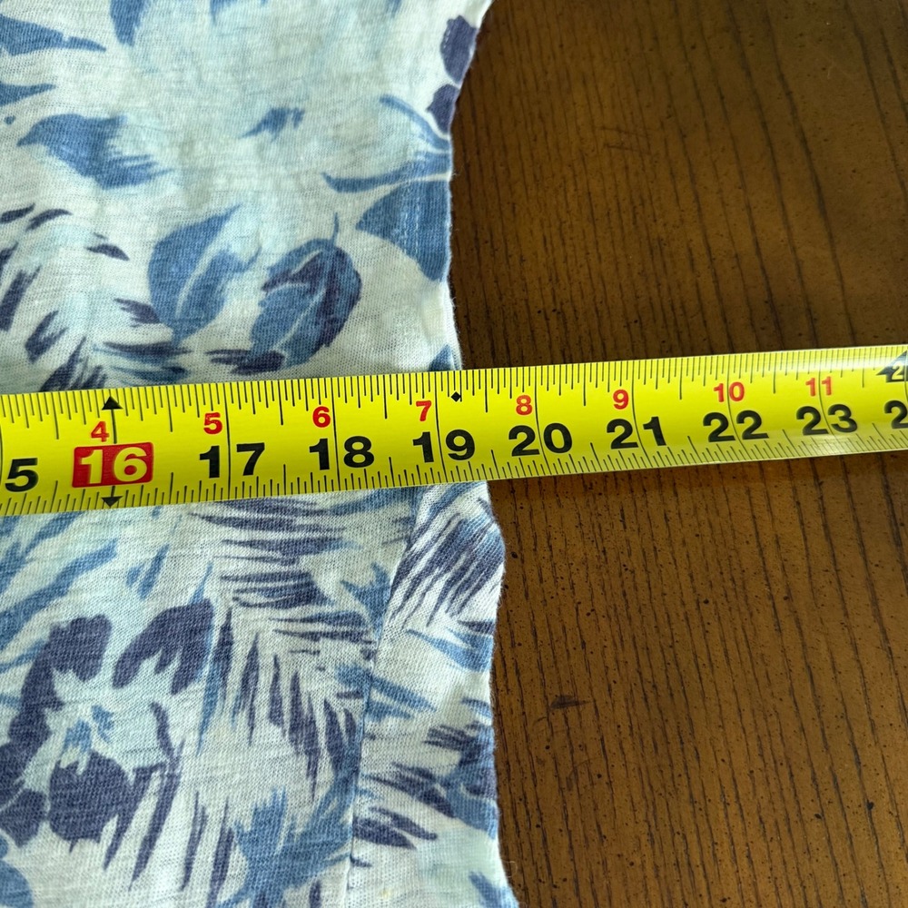 C&C‎ California 100% Linen Short Sleeve Top Asymmetrical Hem Blue White Size XL - Picture 8 of 12